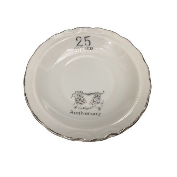 Unbranded Other - Vintage 25th Silver Anniversary Trinket Dish Wedding Bells Ring Dish 4.5 Inch